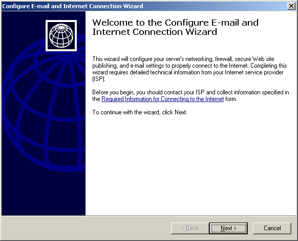 Setup has finished the installation of ISA Server 2004 with Service Pack 1 and prompts you to run the Configure E-mail and Internet Connection Wizard.